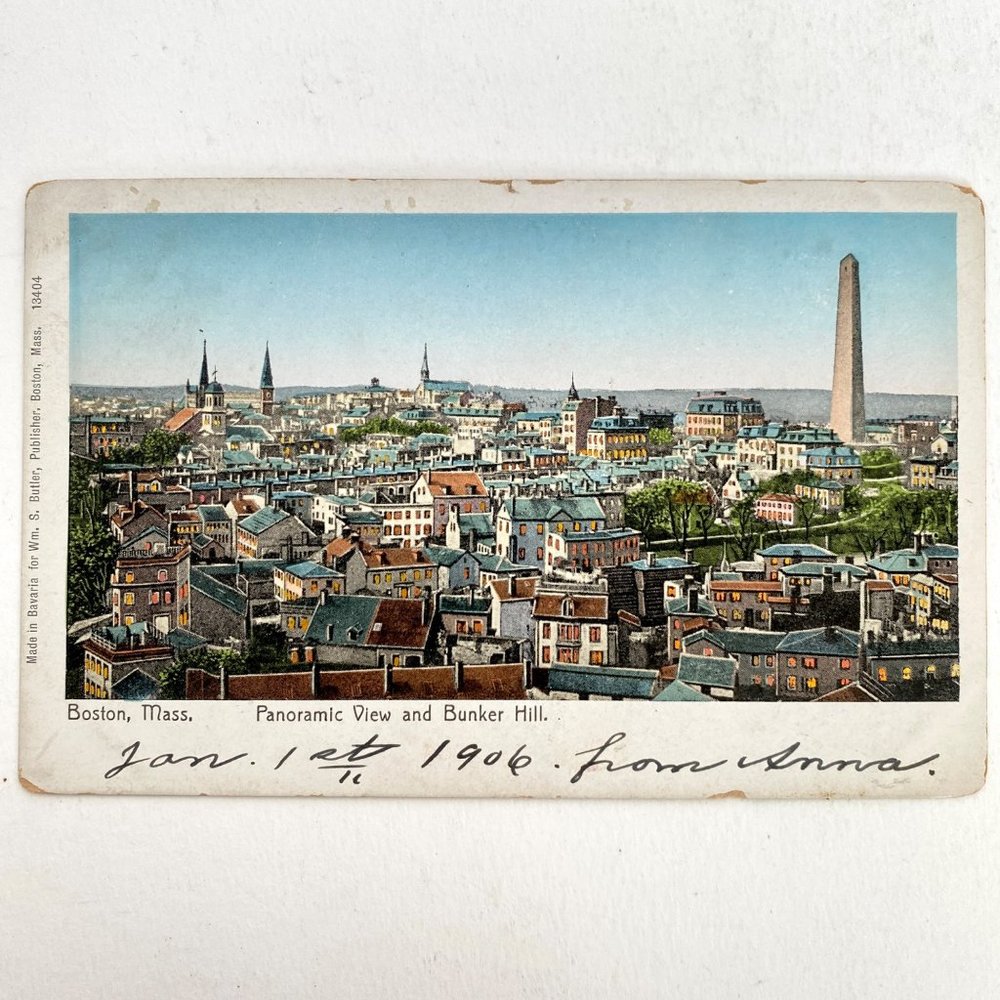 Boston Bunker Hill MA Panoramic View Reflective Windows White Border Postcard